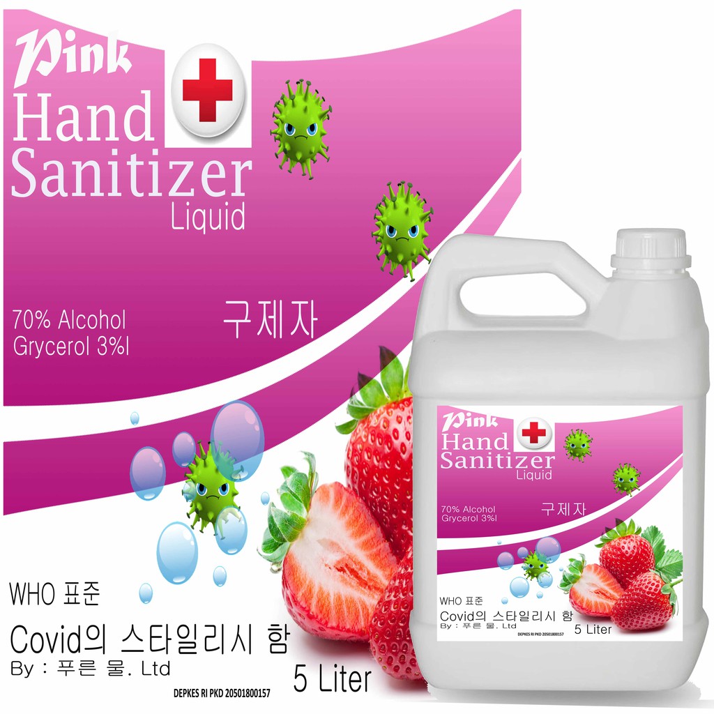 Hand sanitizer 5 liter 100ml , 500ml , 1 Liter varian Cair atau Spray varian berat tidak Lengket ditangan isi ulang Alkohol 70%-75% (KEMENKES) tersedia varian wangi juga yang bisa dipilih semua anti bakterial