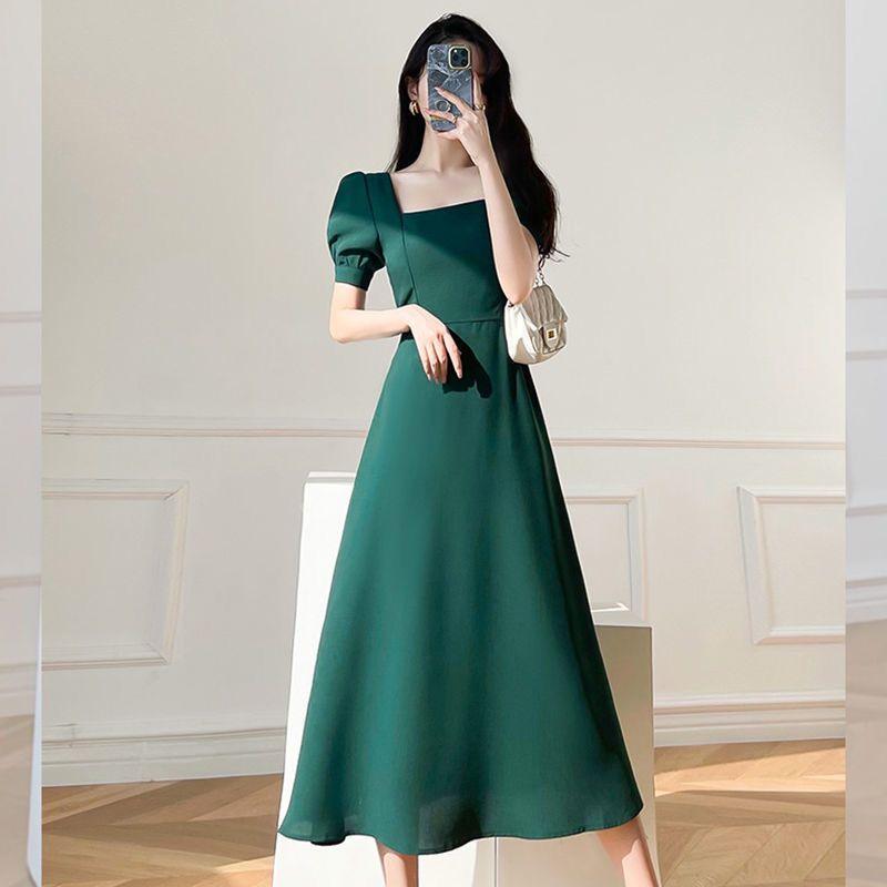 U Neck Dress Wanita Elegan Dress / Korean Party Dress Square Neck - 100% IMPORT