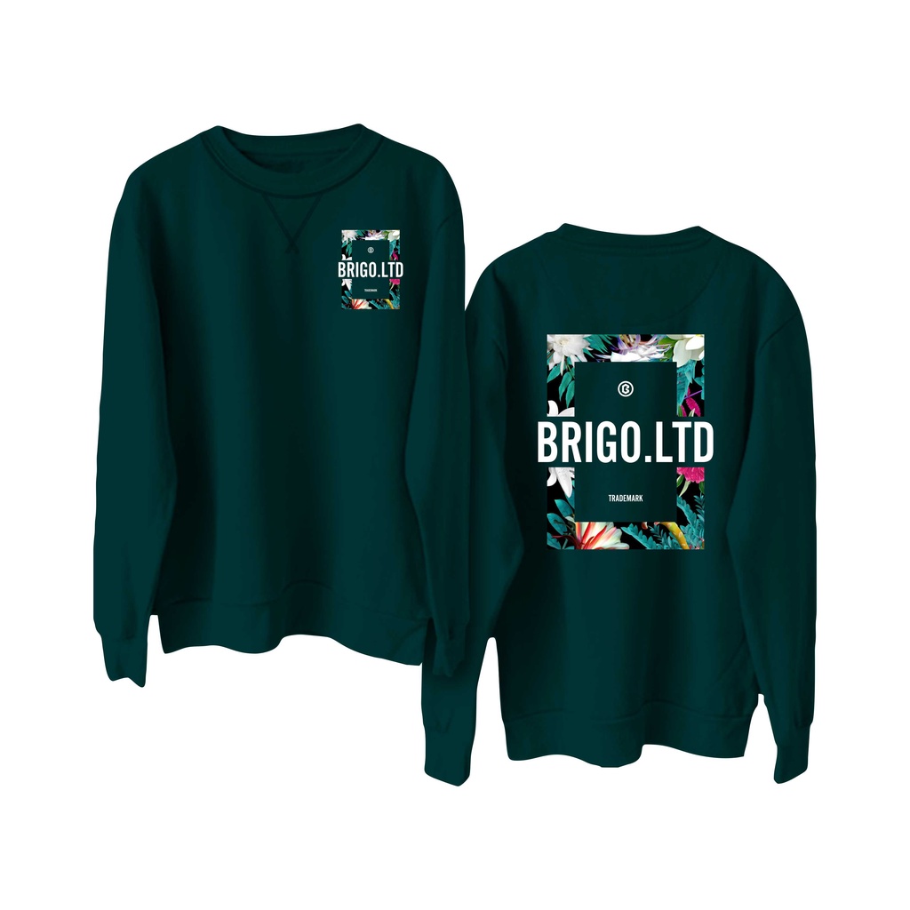 BRIGO Basic Sweatshirt  flower II Sweater Crewneck BRIGO flower Sablon DTF Fleece Cotton M-XXL (Pria &amp; Wanita) Free stiker&amp;Gantungan Kunci