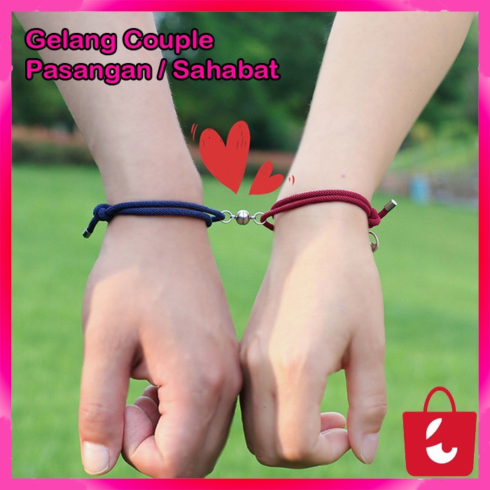 [Isi 2 PCS] Gelang Couple Magnet Pasangan Pacar Tali Korea Persahabatan Tangan Pria Wanita Bracelet Hitam