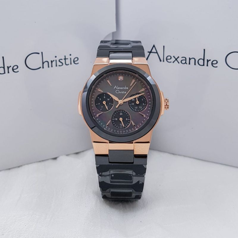 ORIGINAL GARANSI 1 TAHUN - AC 2862BF HITAM ROSEGOLD - JAM TANGAN WANITA