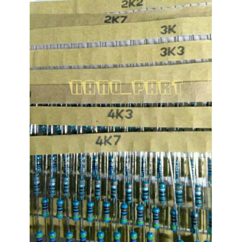 10pcs resistor 1/4 watt  2k2 2k4 2k7 3k 3k3 3k6 3k9 4k3 4k7 metal film
