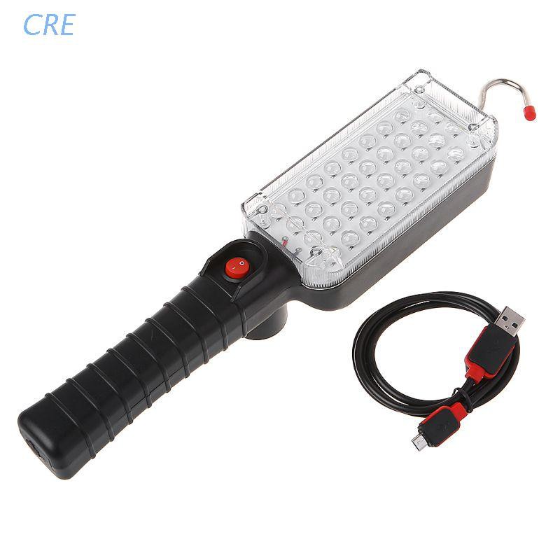 CRE  Portable USB Rechargeable Work Light COB Repairing Lamp With Magnet &amp; Hook 34 LED Flashlight