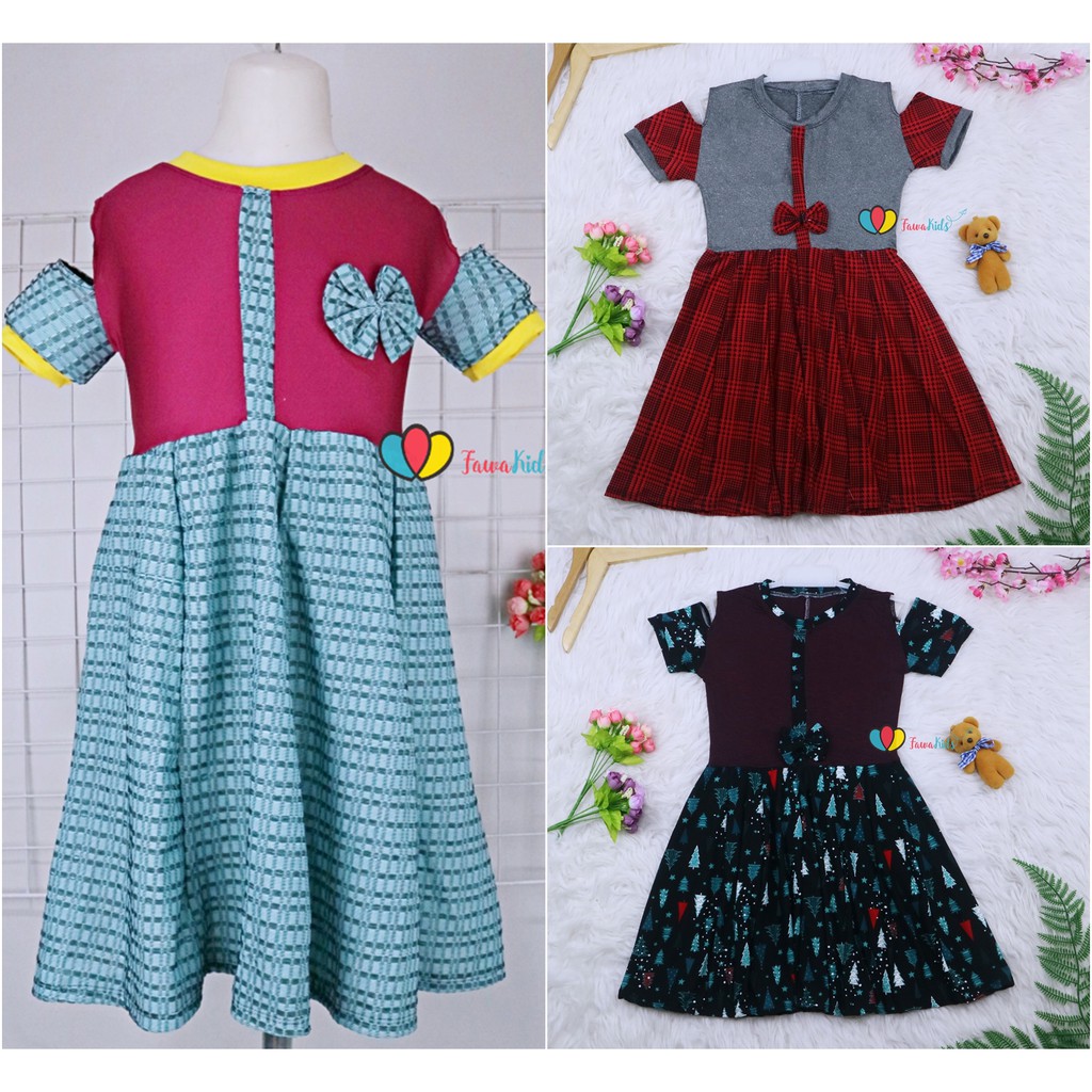 (Rample) Dress Sabrina uk 4-5 Tahun / Dres Anak Perempuan Baju Cewek Lengan Pendek Harian Gaun Motif