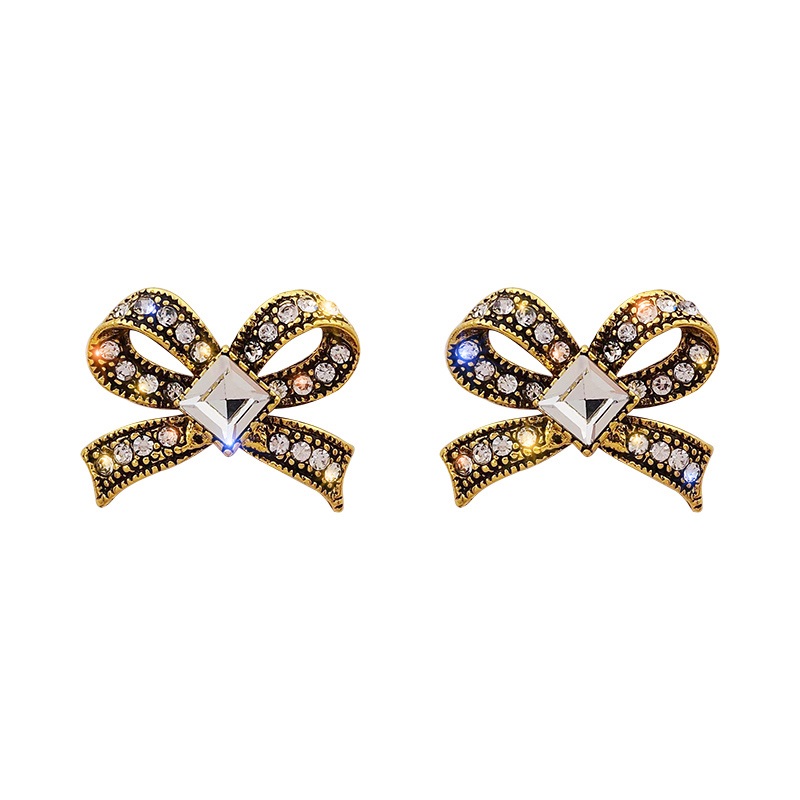 Anting Desain Pita Aksen Berlian Imitasi Gaya Retro Korea Untuk Wanita