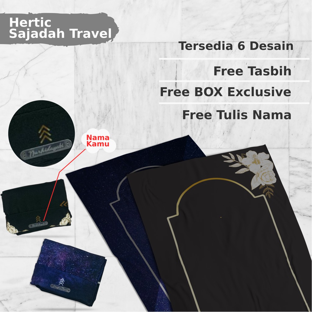 Sajadah travel pouch saku lipat waterpoof anti slip dewasa custom nama