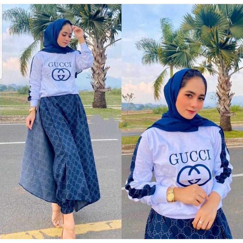 AZ NEW SET ROK BLOUSE BAHAN BABYTERY PINGGANG KARET KANTONG KANAN KIRI / SET ROK FASHION / SETELAN ROK WANITA-Guccii white