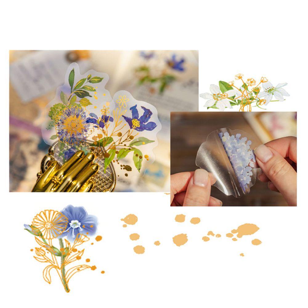 Lanfy Bunga Warna-Warni Bahan Stiker DIY Craft Golden Scrapbooking Self-adhesive Transparan Tangan Dekorasi Akun Jurnal