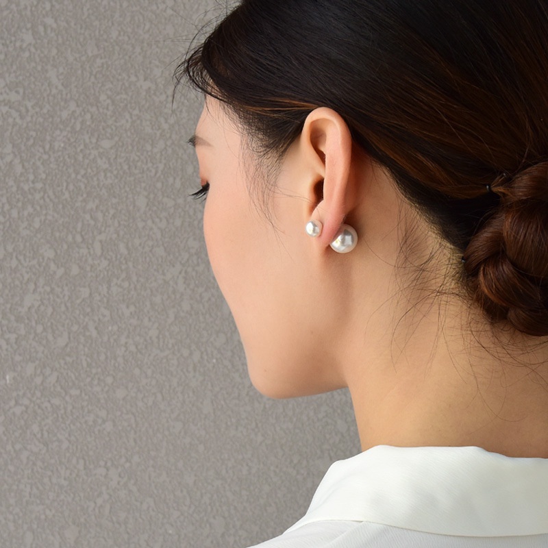 Anting Mutiara Depan Belakang Klasik Antik Elegan Aksesoris Korea Wanita