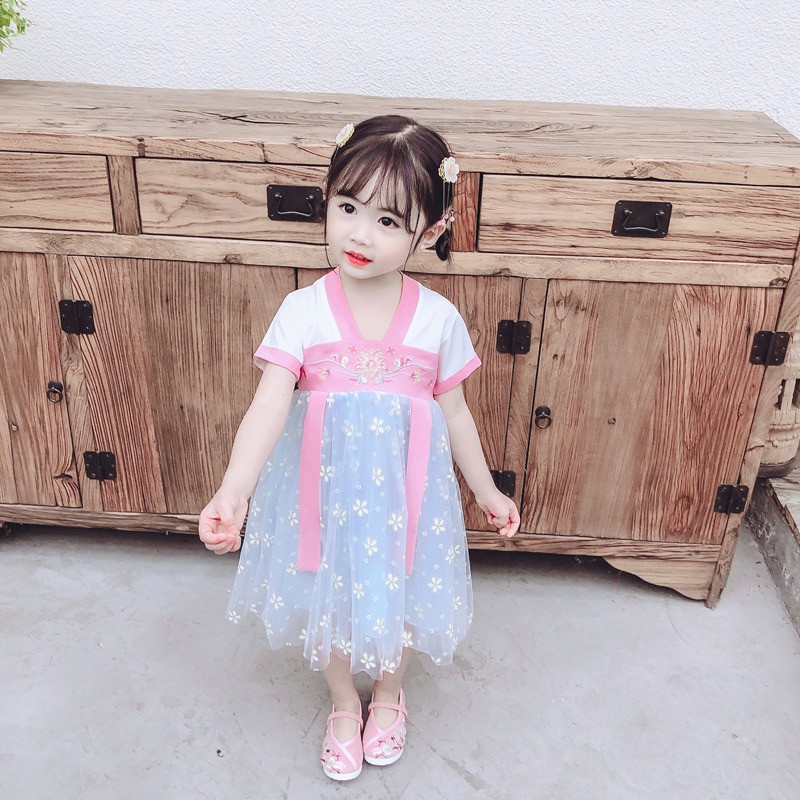 Dress Anak Perempuan Hanfu Musim Panas Gaun Peri Rok 2-6 Tahun