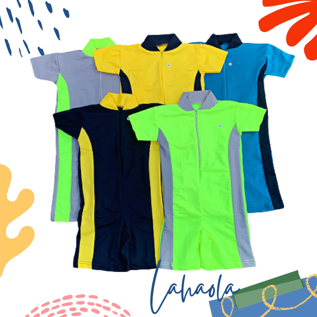 LAHAOLA Baju renang diving anak laki laki perempuan 1-12 tahun lengan pendek polos