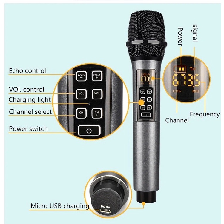 Mikrofon Karaoke Mic Wireless Portable KTV - D300 - Gray