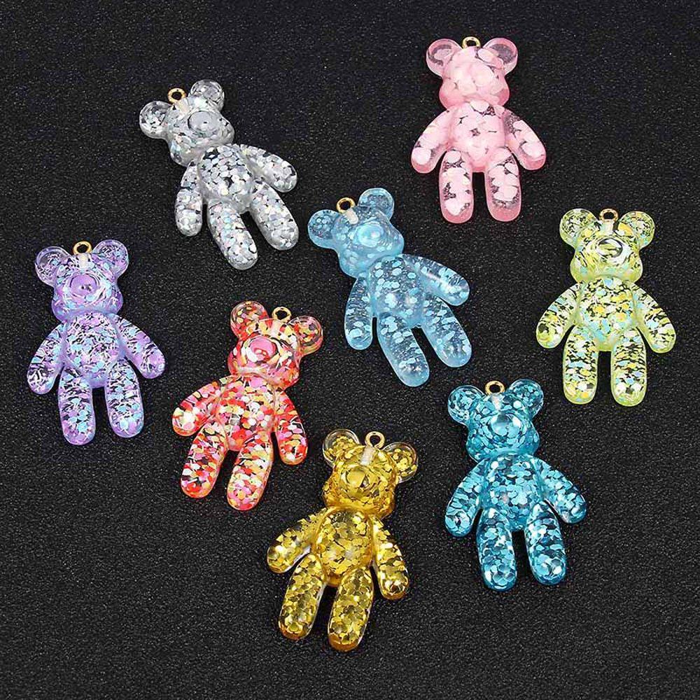 Lanfy Beruang Kecil Liontin Resin28 * 44MM DIY Membuat Keyring Craft Glitter Flatback Bracelets Charm