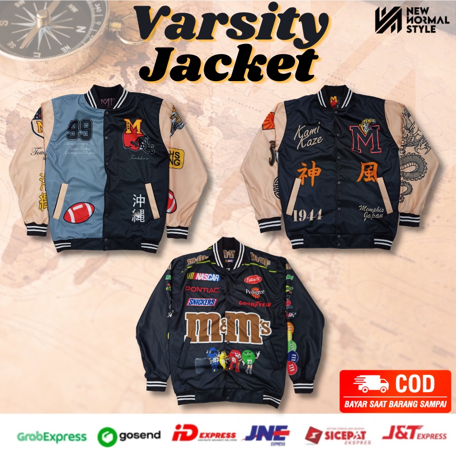 Jaket Baseball Varsity Bomber Vintage Jacket Casual Pria Wanita Cowok Laki Distro Keren Dewasa Terbaru Original