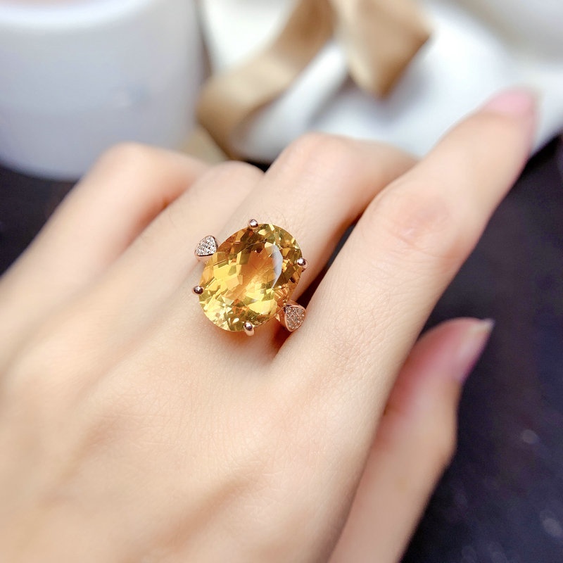 Goldkingdom Perhiasan Fashion Emas Asli Kadar 375 Bangkok Aksesoris Ready Stock Berlian Kuning Terang Natural Topaz Cincin Partikel Besar Bisa Atur Cincin Perempuan