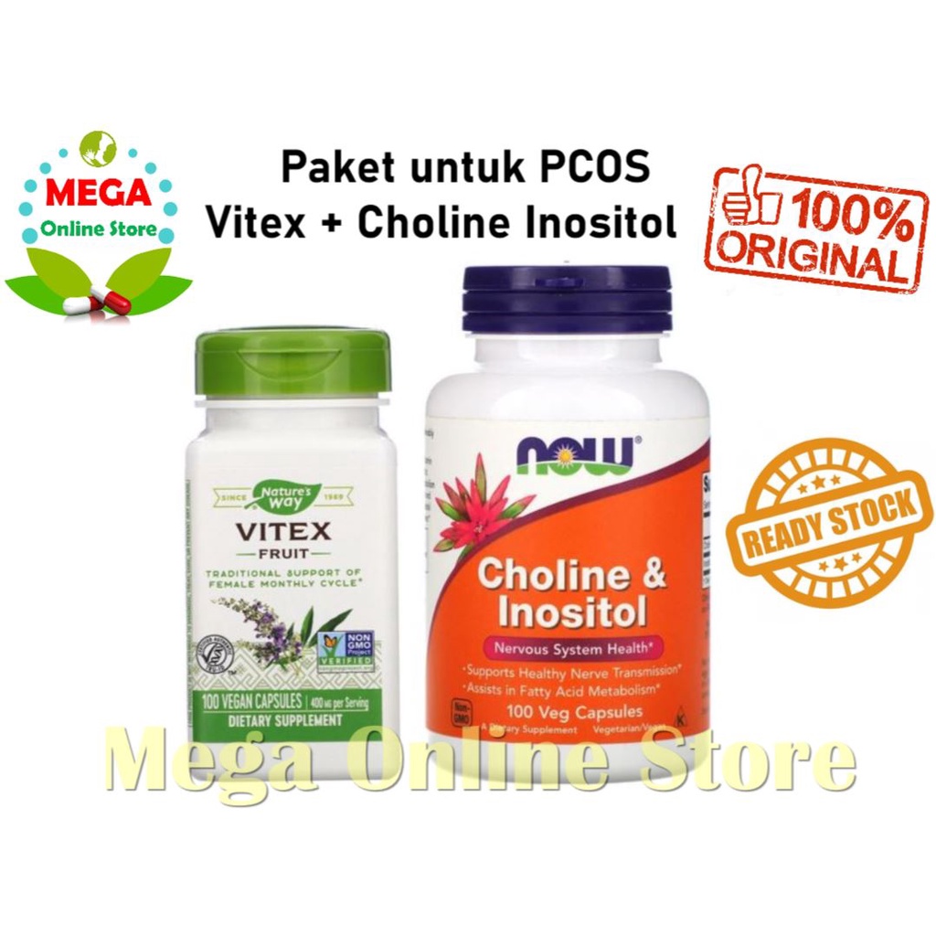 Paket PCOS Nature's Way Vitex 100 Vcaps + Now Foods Choline Inositol 100 Vcaps