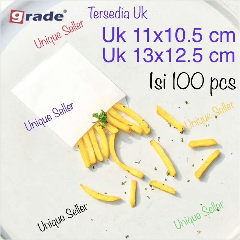 [100 pcs] Kantong Kertas Kecil Sedang Grade Kentang Goreng Ayam Pok Pok PUTIH / Paper Bag PUTIH Grade Small 11x10.5 cm Medium 13x12.5 cm / Paperbag Paper Bag Putih Kentang Goreng Gorengan Ayam Pok Pok Pokpok / Satchel Bag