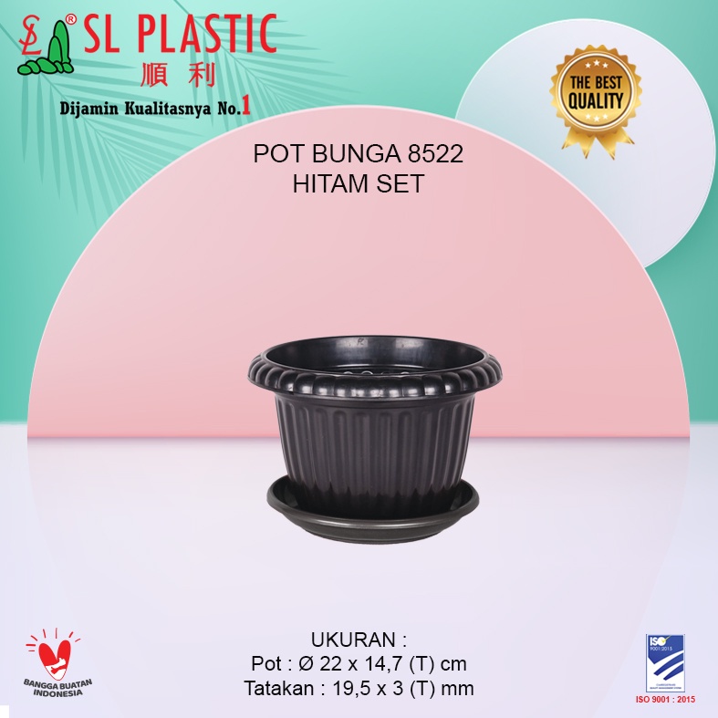 Pot Bunga / Pot Tanaman  Warna Hitam Tipe 8522 SET SL PLASTIC