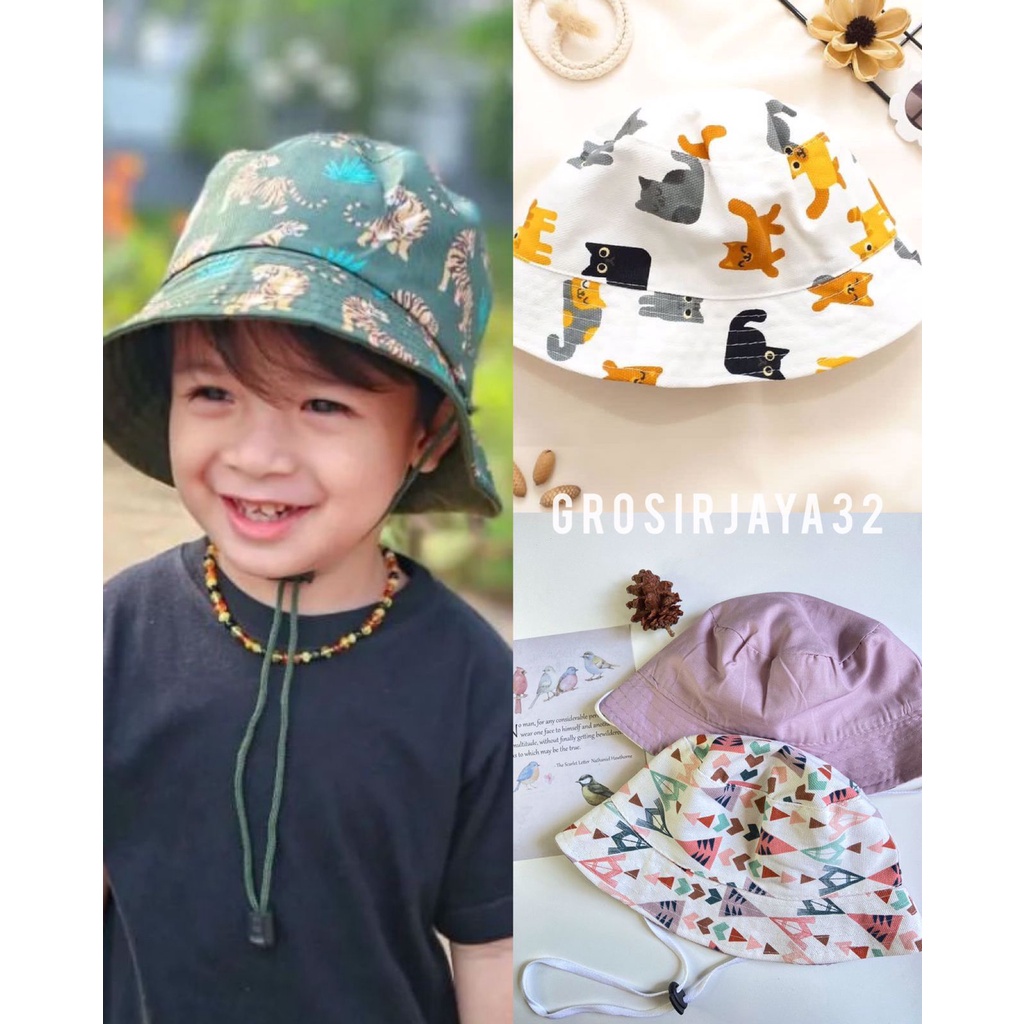 (GROSIRJAYA32) Topi Bucket anak motif lucu karakter kucing abstract mulai usia 2th