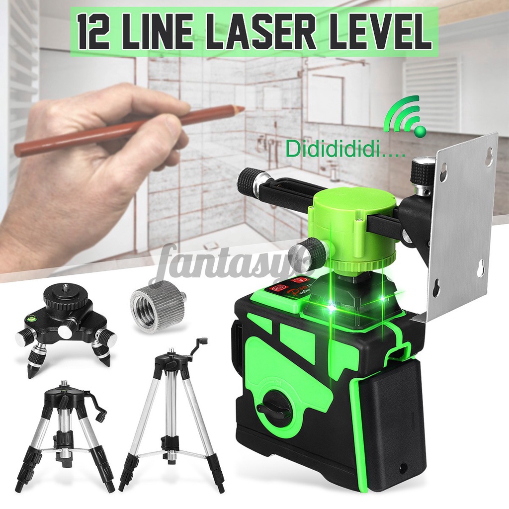 3D Laser Level 12 Line Green LED Display 360° Self Leveling Rotary Measure Tool