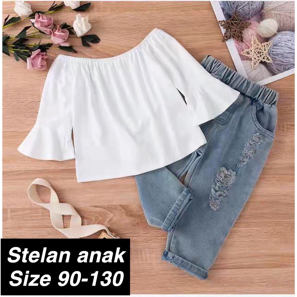 (LOLI-JKT) BS-140 STELAN ANAK SABRINA JEANS PUTIH SIZE 90-130