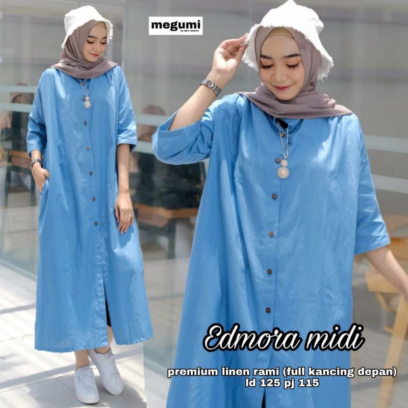 Midi Dress Polos Terbaru Baju Busui  Remaja Kekinian Terlaris pakaian Wanita Terbaru Tunik Terlaris Baju Santai Wanita Casual Pakaian Polos wanita full Kancing fashion ootd wanita