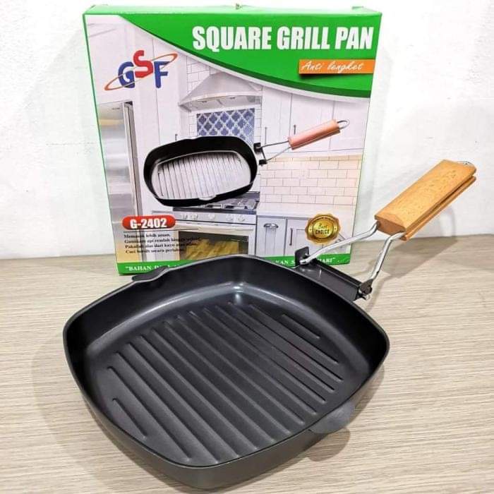 SQUARE GRILL PAN GSF G 2402 PANCI TATAKAN GRILL PANGGANGAN BBQ / SQUARE GRILL PAN GSF G 2402 PANCI TATAKAN GRILL PANGGANGAN BBQ / TEFLON WAJAN FRYPAN ANTI LENGKET LIPAT GSF G 2402 / GSF G-2402 / GSF 2402