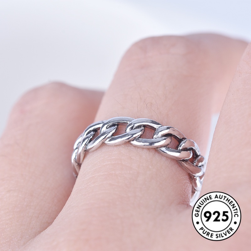 Cincin Rantai Model Terbuka Bahan S925 Silver Gaya Retro Punk