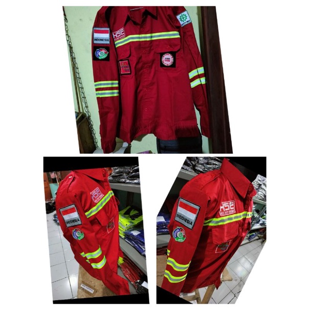 SETELAN FULL LOGO SERAGAM SAFETY OFFICER MERAH KAIN DRILL PREMIUM