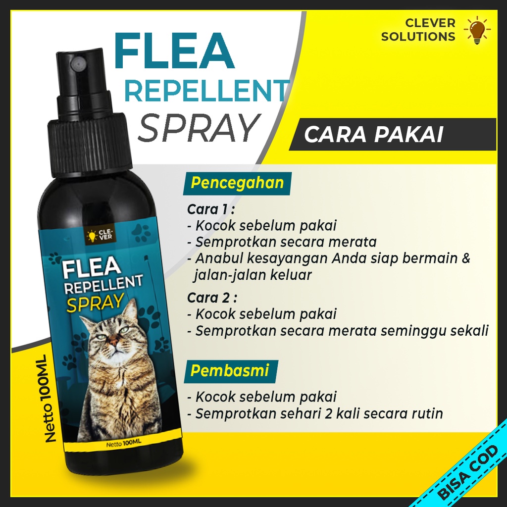 Pembasmi dan Pencegah Kutu Kucing FLEA REPELLENT SPRAY Obat Anti Kutu Kucing Anabul Kelinci by Clever Solutions Racoon Olive Care Koinami Babah Cat House