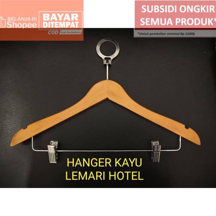 Hanger Kayu palang jepit dengan Anti Theft | Shopee Indonesia