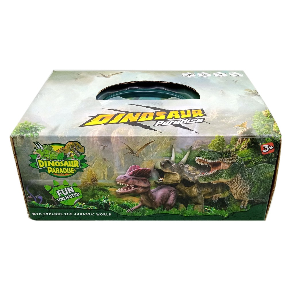 Set Dinosaurus Paradise Box Mainan Anak Miniatur Dino dengan Tanaman