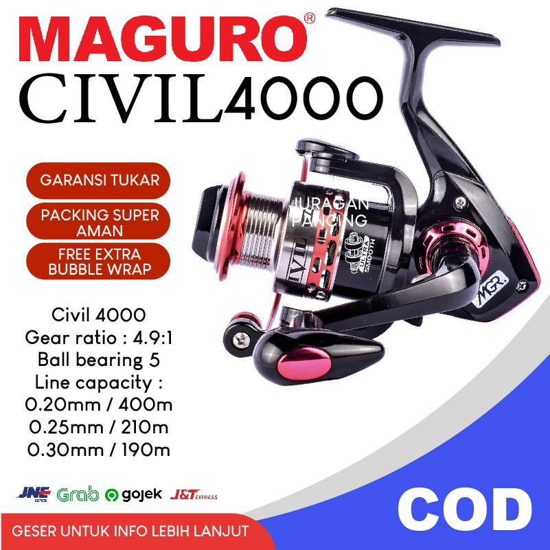 ALAT PANCING FISHING REEL MAGURO CIVIL 4000 KOLAM&LAUT KUAT 8KG SPOOL ALUMUNIUM BALL BEARING 5 MURAH