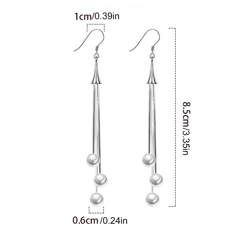 Anting Rantai Panjang Warna Silver Aksen Moonstone Gaya Korea Untuk Wanita