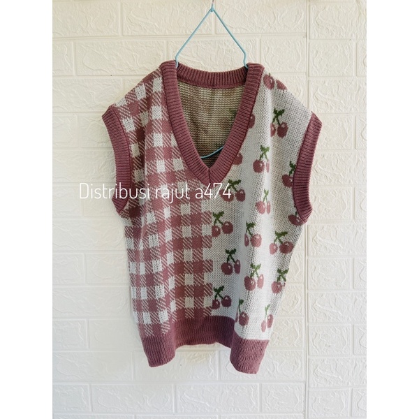 VEST RAJUT MOTIF CERRY PREMIUM ATASAN WANITA