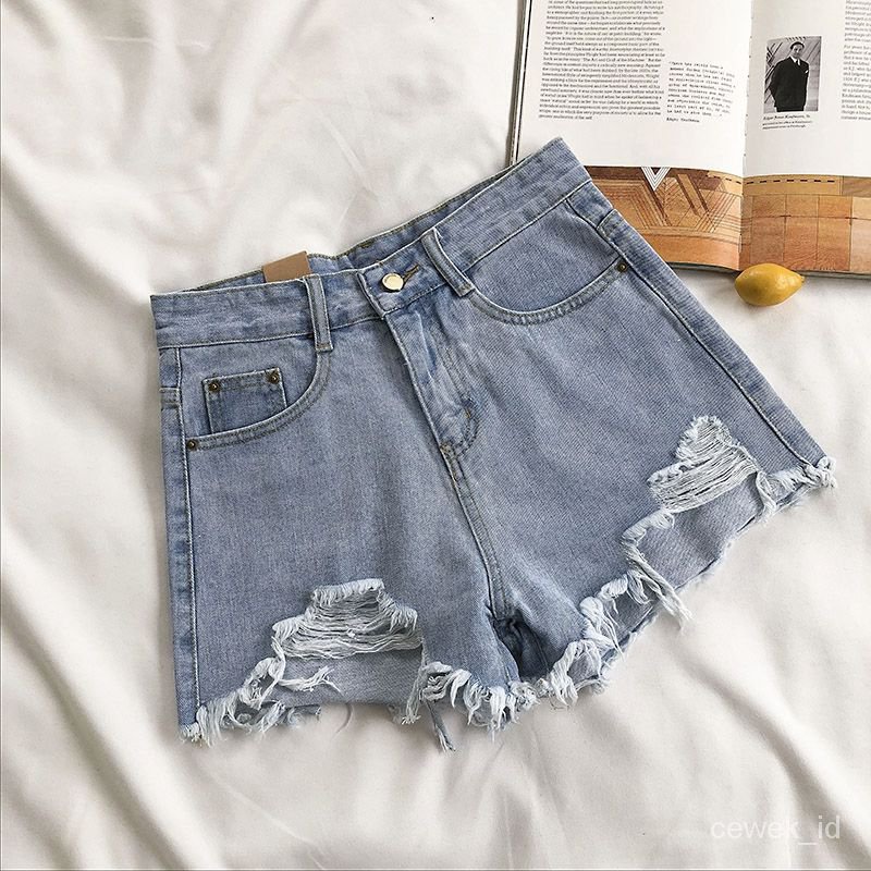 CEWEK_ID Fashion wanita Celana jeans pendek wanita ootd korean style hot pants jeans  sobek wanita shorts pants wanita santai oversize high waist dewasa kekinian ripped jeans cewek xxxl jumbo