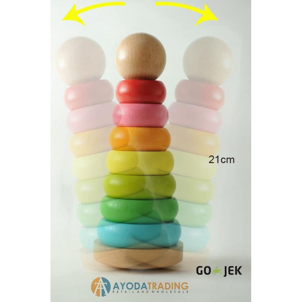 Mainan Edukasi Rainbow Tower Stacking Wooden Toys
