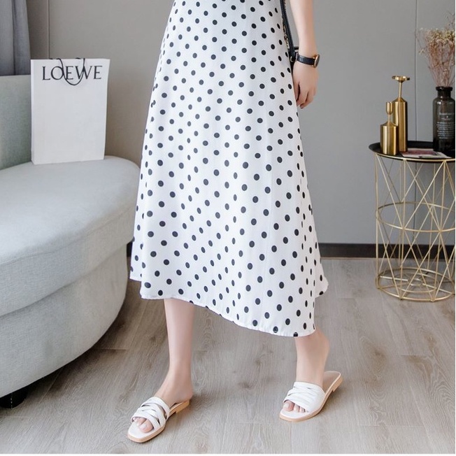 Rok Putih Chiffon Polkadot/midi Skirt Rok Korean Style