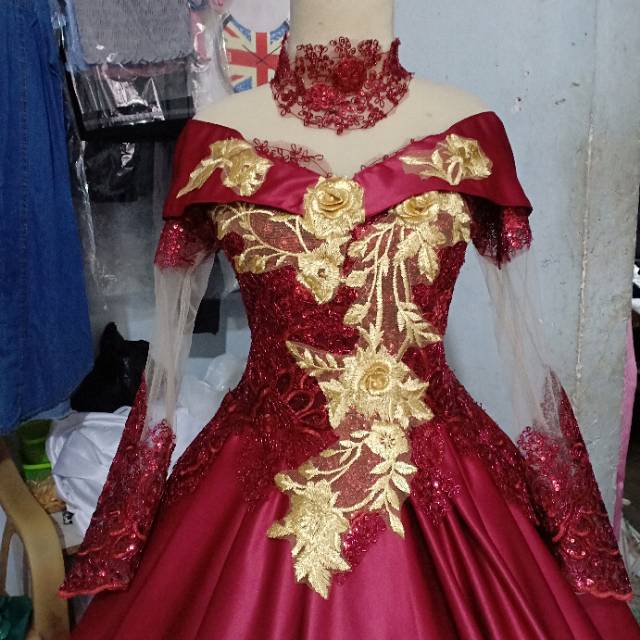 Gaun pengantin maroon 3D