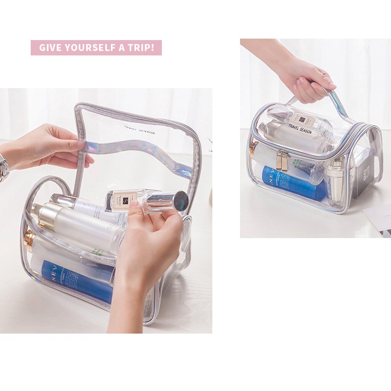 Kosmetik Cube Transparan Clear PVC Toiletries Wash Bag Tas Travel Kosmetik Transparan Bening