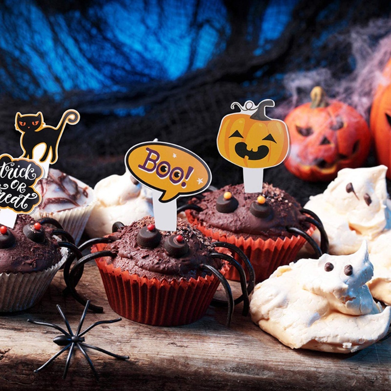 16 Pcs Toppers Kue Cupcake Desain Halloween Untuk Dekorasi Pesta