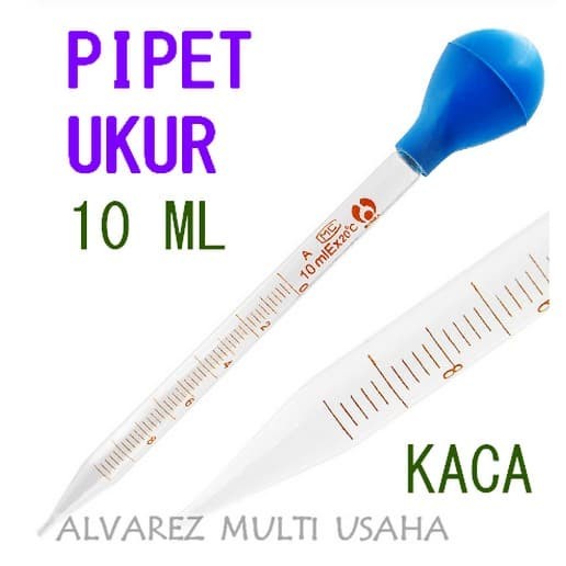 Pipet Ukur 10 ML / Maat Pipet Tetes Kaca / Drop Pipet Bulb Karet
