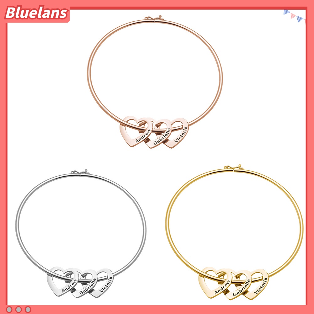 Gelang Bangle Ukiran Nama Bentuk Hati Bahan Stainless Steel Untuk Wanita