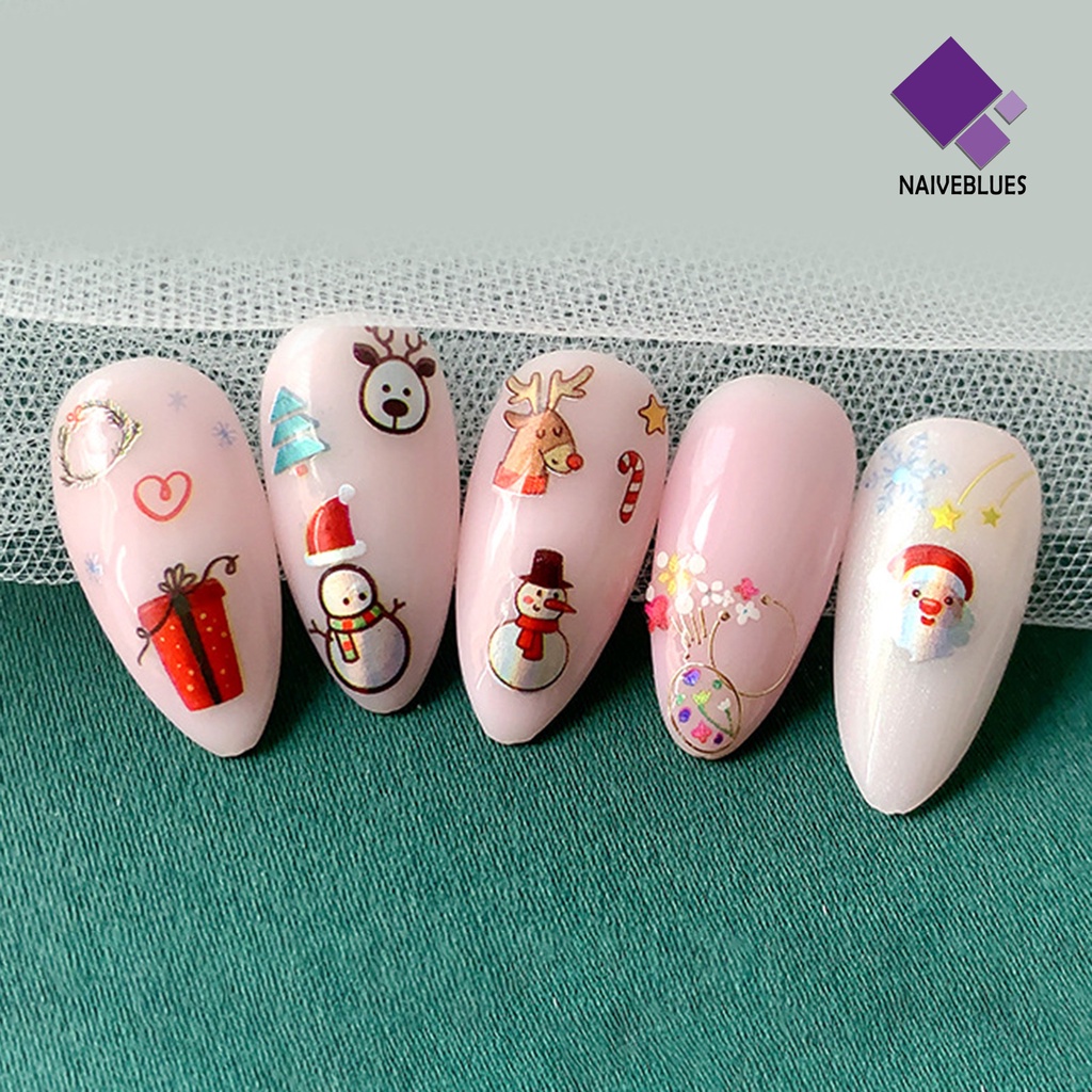 Naiveblue &gt; Stiker Kuku Motif Kartun Natal Untuk Nail Art