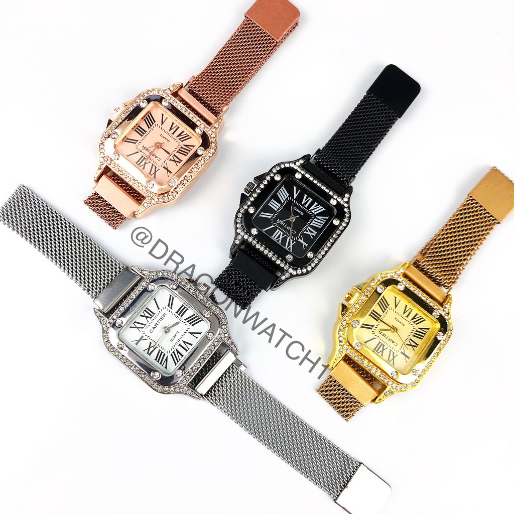 COD✅-Jam tangan wanita rantai segi magnet Penuh kristal analog watch fashion kualitas import   S1164