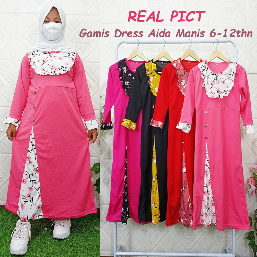 AIDA MANIS GAMIS DRESS ANAK BUNGA PITA 6-12Tahun GL FASHION