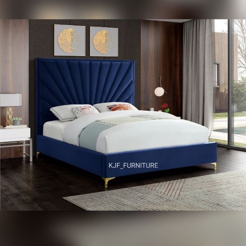 tempat tidur mewah minimalis dipan full jok bahan kain bludru