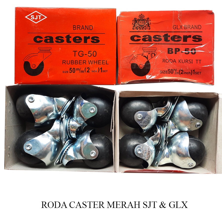 Roda Caster - Troli - Kastor - Etalase 2 Inch Fix / Sjt (Bulat) - Kotak Merah./ SET