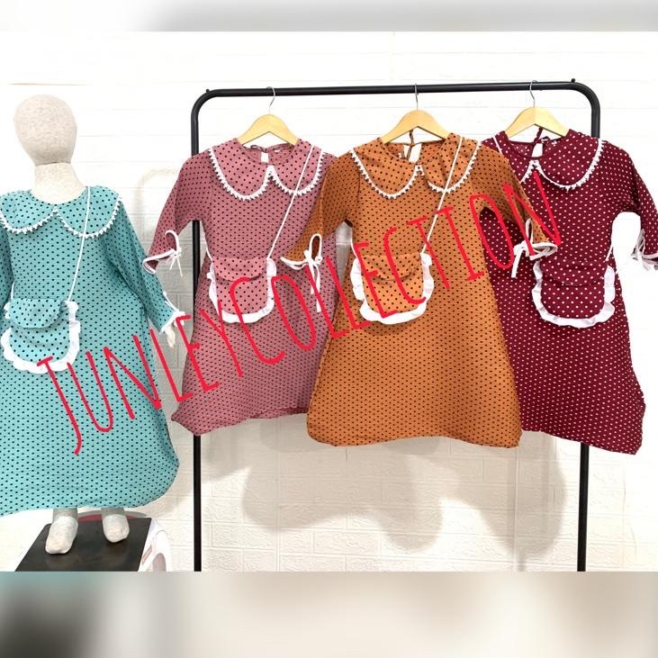 ペ Dress Turun Naik Anak 4-8 tahun/ Dress turun naik anak Polkadot/Dress Turun Naik Viral untuk 1-2 t
