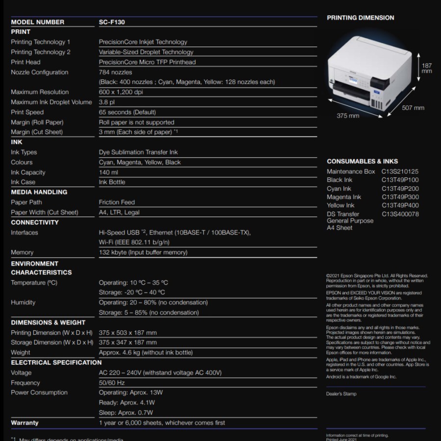 Epson SureColor SC F130 Dye Sublimation Textile